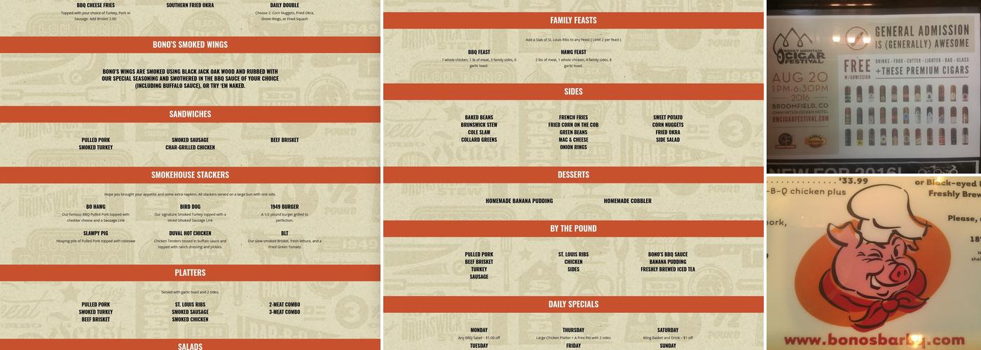 Bono's Pit Bar-B-Q Menu