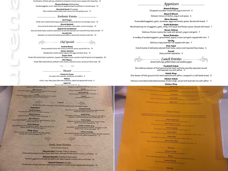 Surena Persian Cuisine Menu