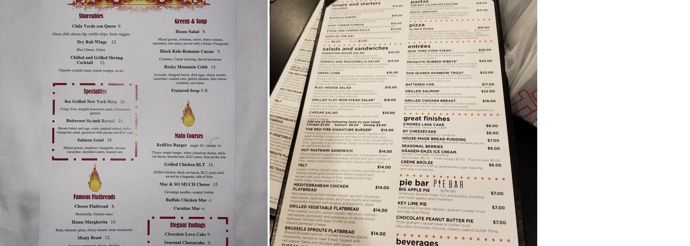 Redfire Restaurant Menu