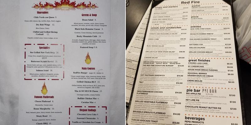 Redfire Restaurant Menu