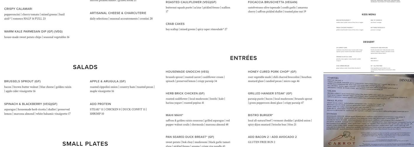 24 Carrot Bistro Menu