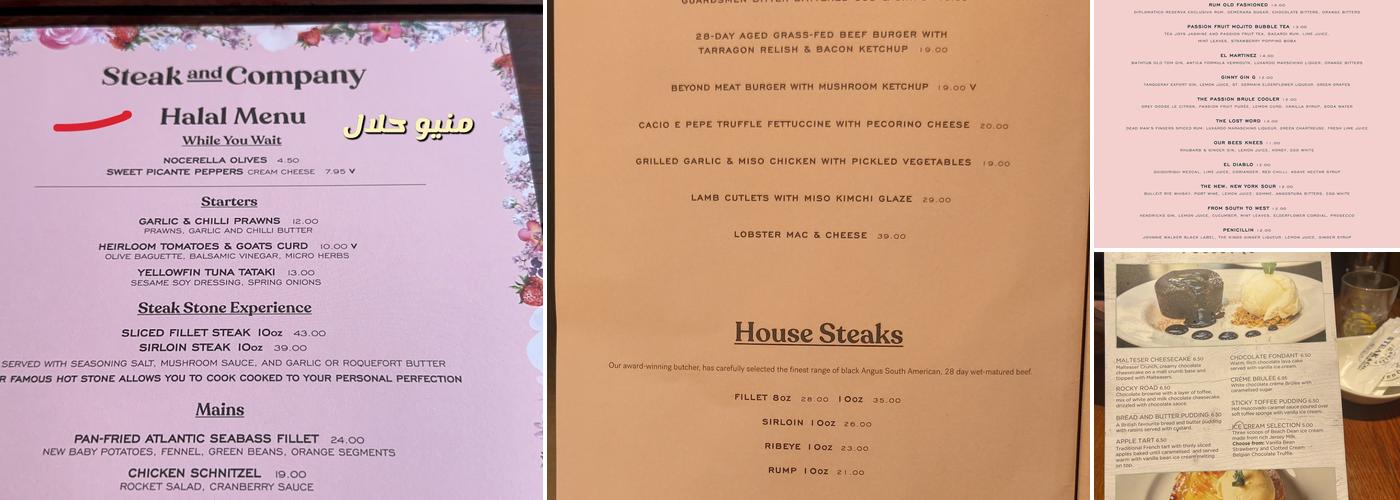 Steak and Company - Leicester Square Menu