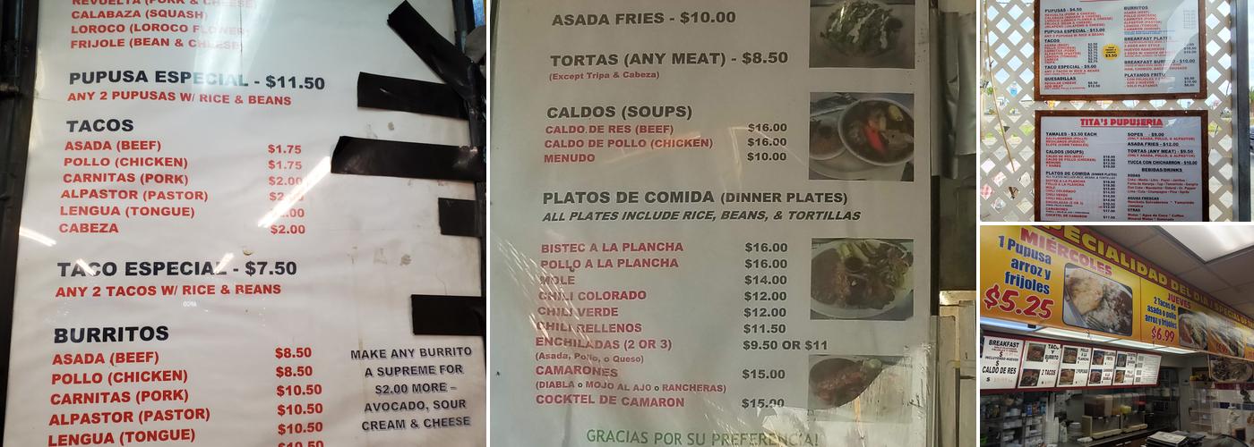Tita's Pupusería Lonchera Menu