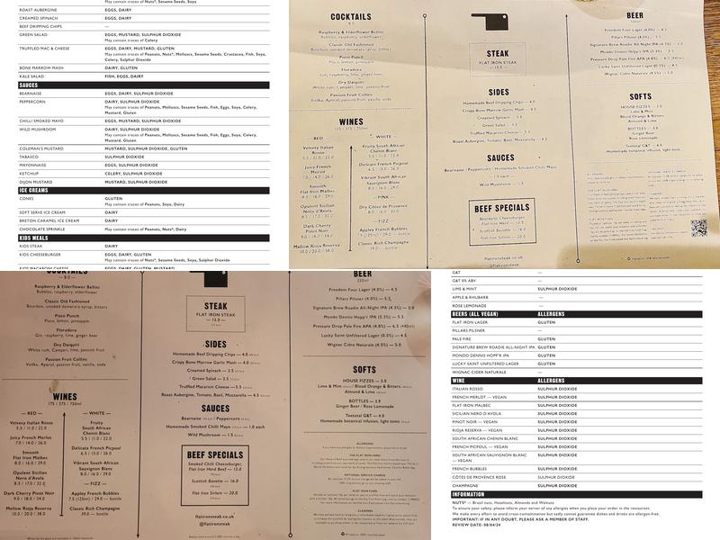 Flat Iron Covent Garden Menu