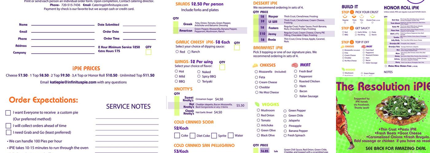 Infinitus Pizza Pie (iPIE) Menu