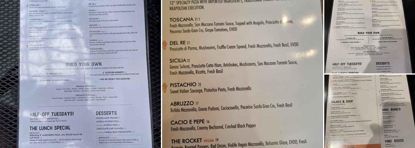 Marco's Coal Fired | Ballpark Menu