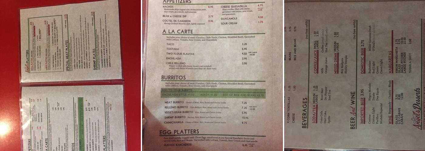 Angel's Rock House Menu