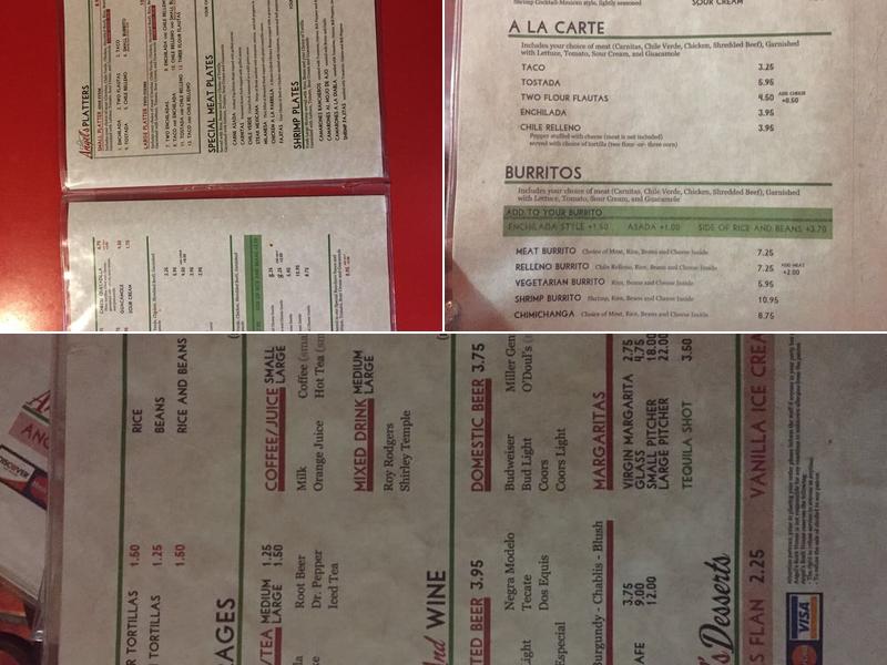 Angel's Rock House Menu