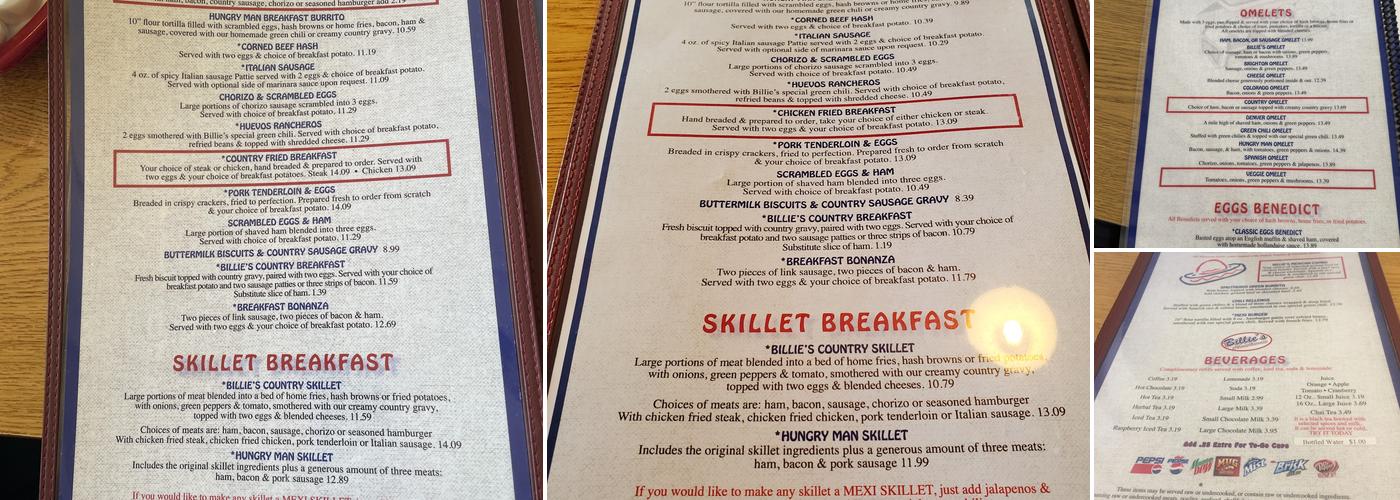 Billie's Menu