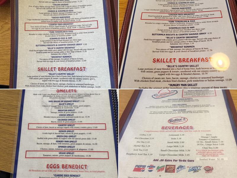 Billie's Menu