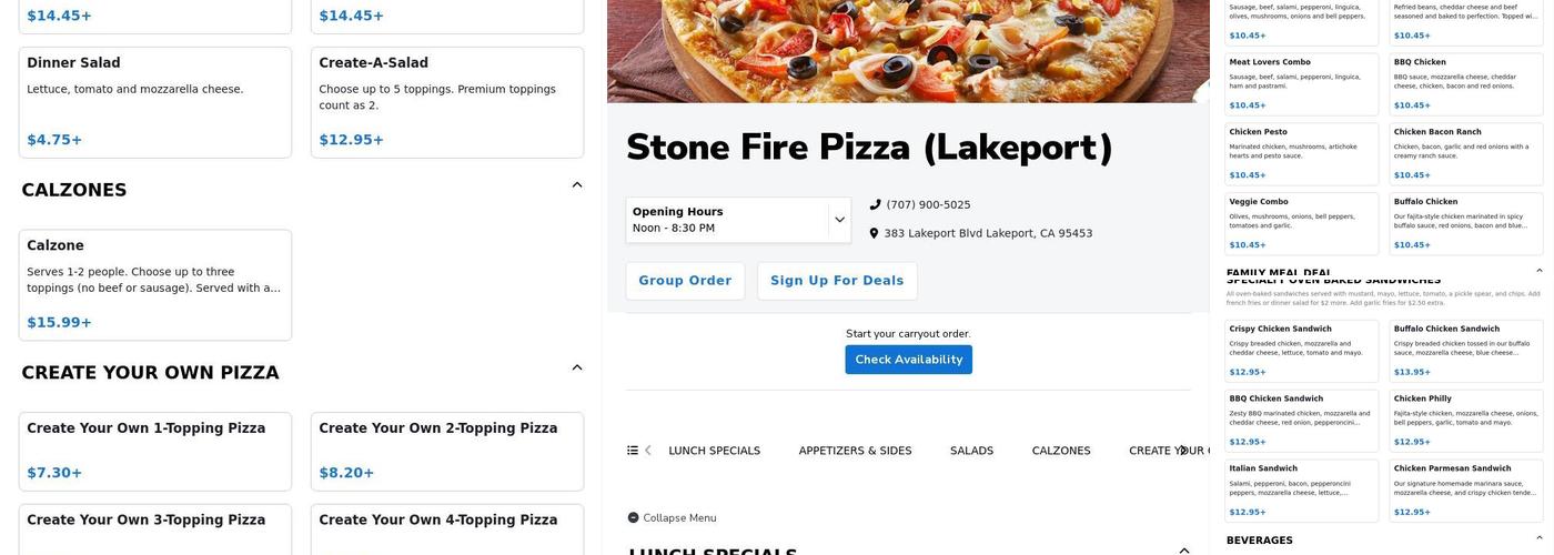 Stonefire Pizza Menu