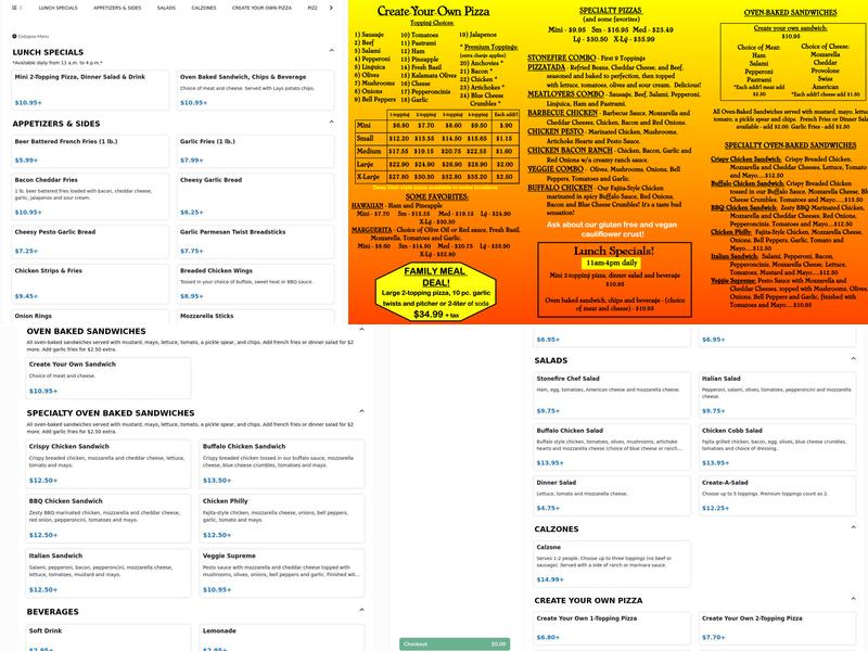 Stonefire Pizza Menu