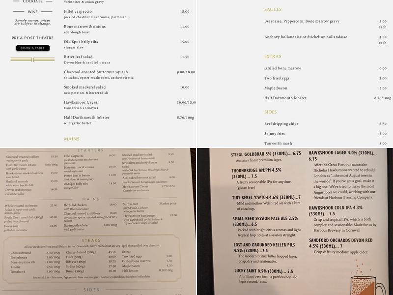 Hawksmoor Knightsbridge Menu