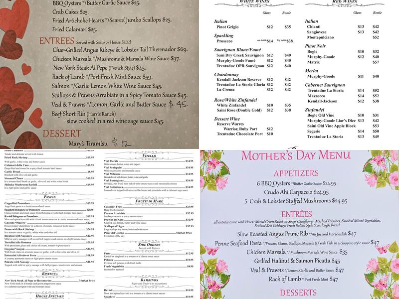 Piacére Ristorante Italiano Menu