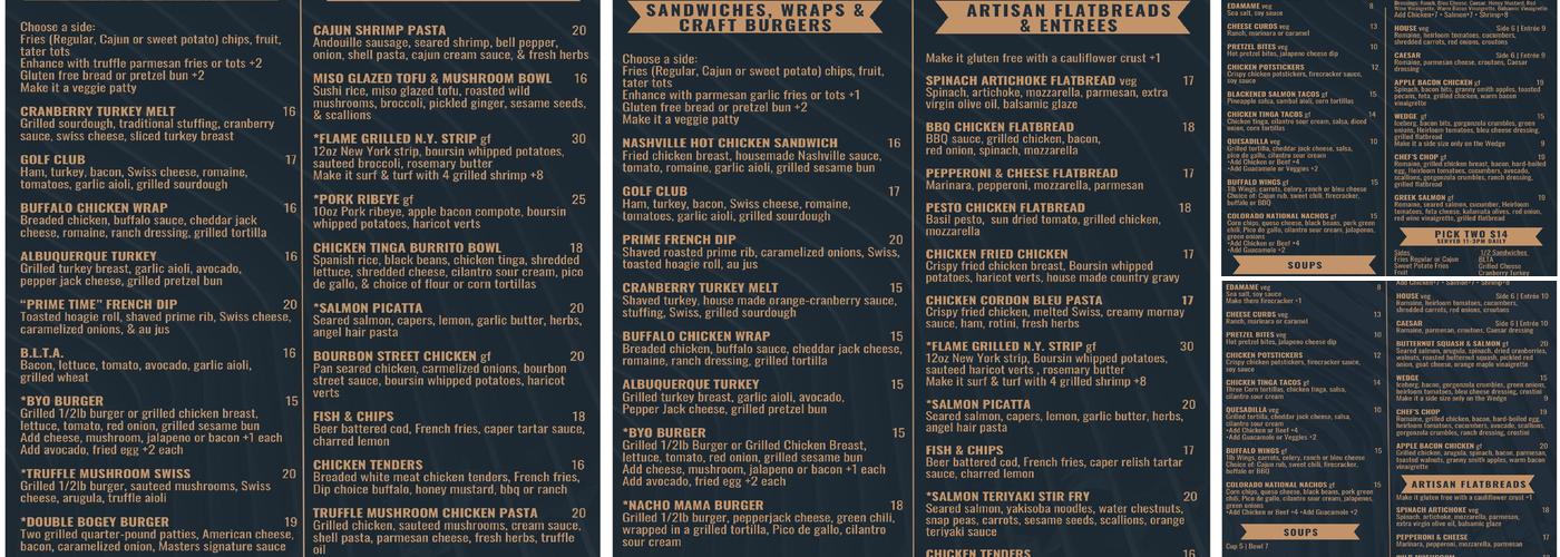 Masters Restaurant Menu