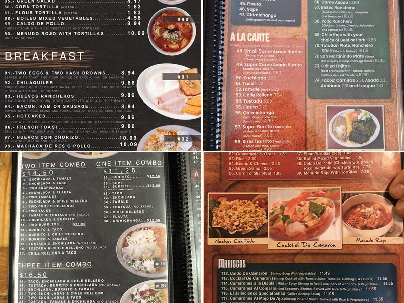 El Jaliscience Méxican Grill Menu