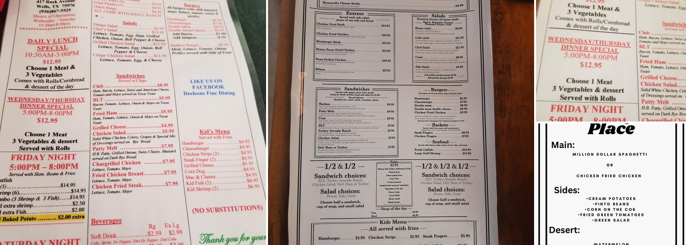 DeeLeon’s Fine Dining Menu