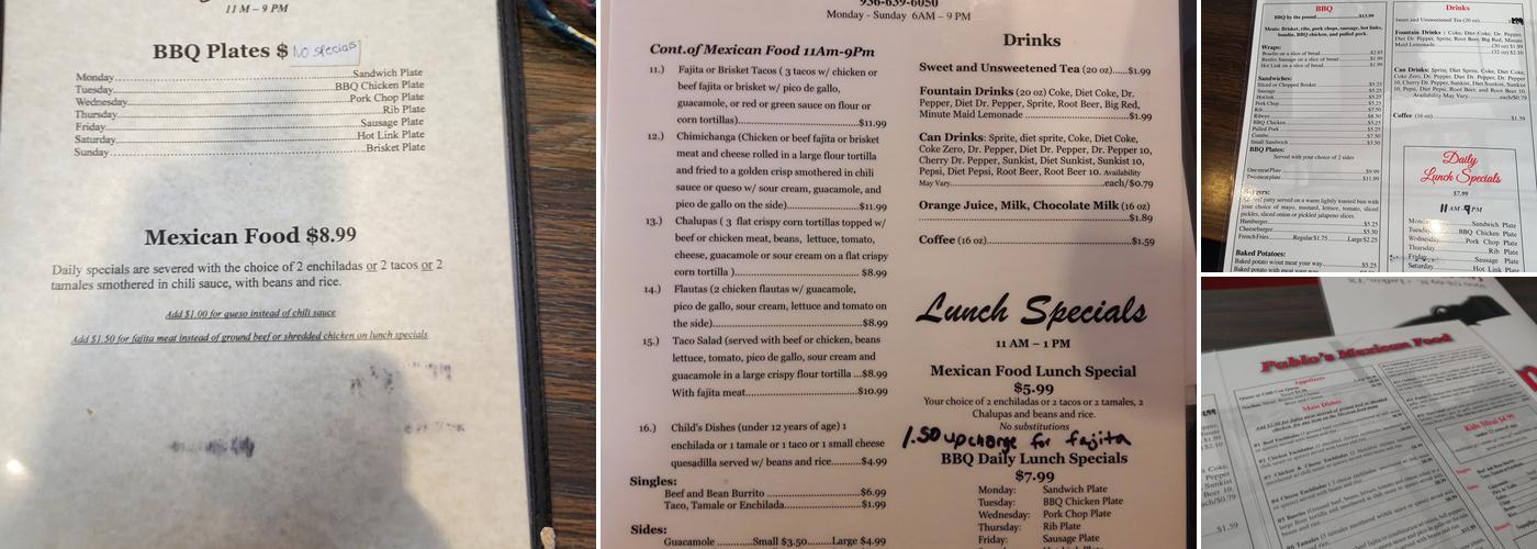 Pablo's BBQ Menu