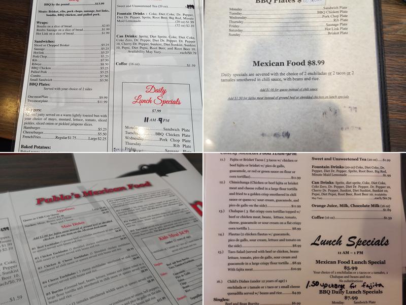 Pablo's BBQ Menu