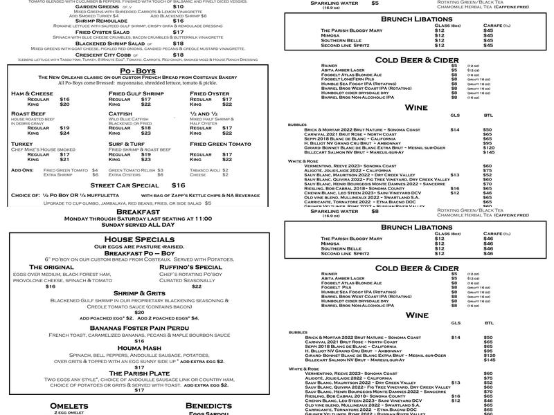 The Parish Café Menu