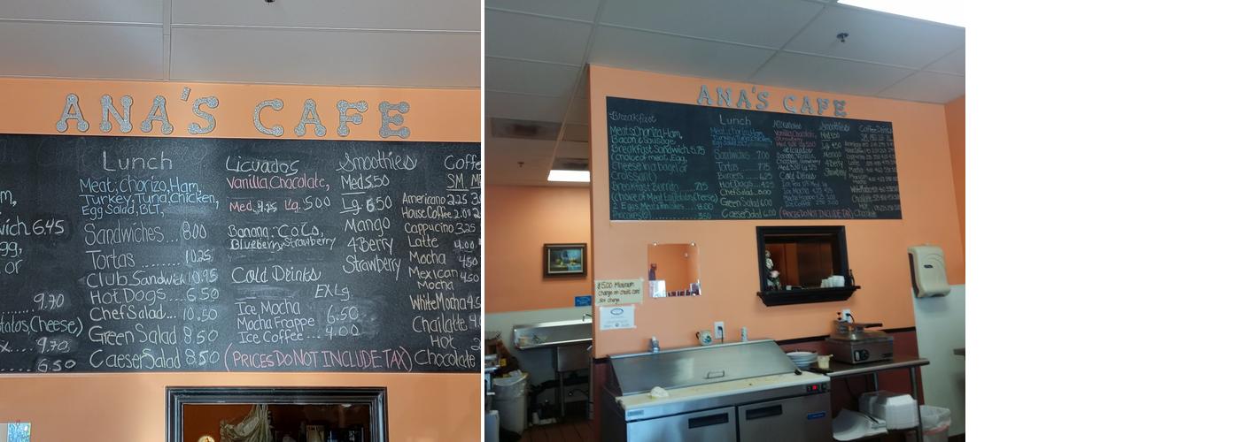 Ana's Cafe & Espresso Menu