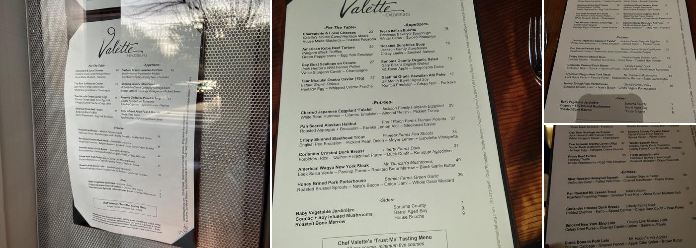 Valette Menu