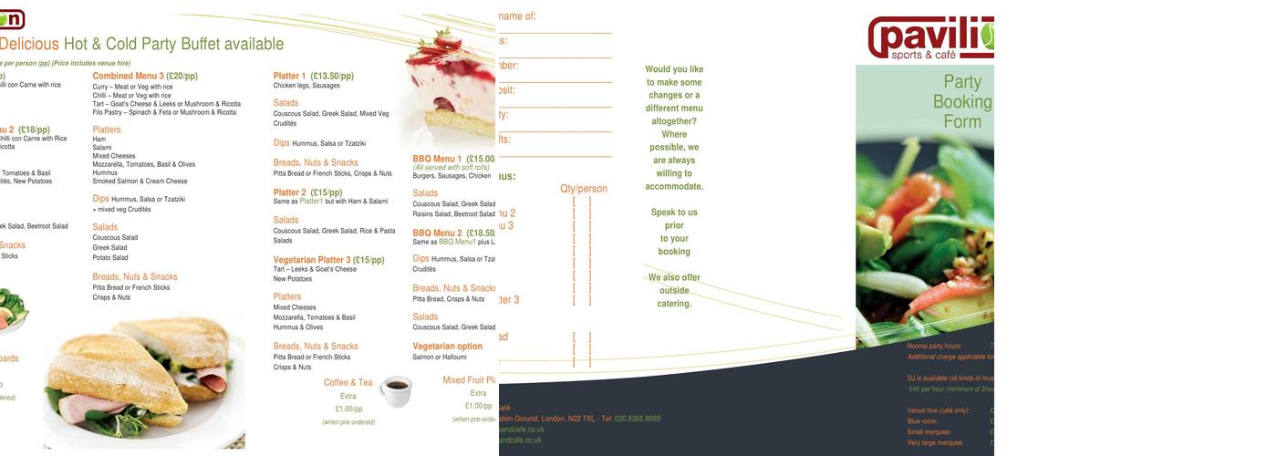 Pavillion Cafe Menu