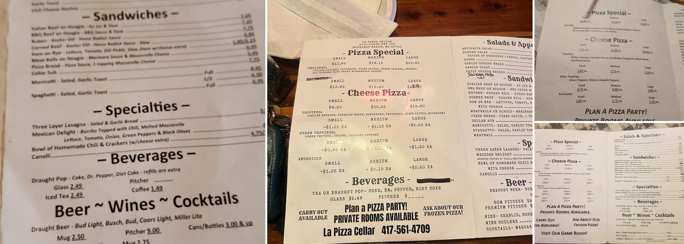 Pizza Cellar Menu