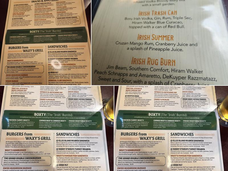 Waxy O'Shea's Irish Pub Menu