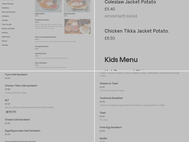 Britannia Tavern Menu