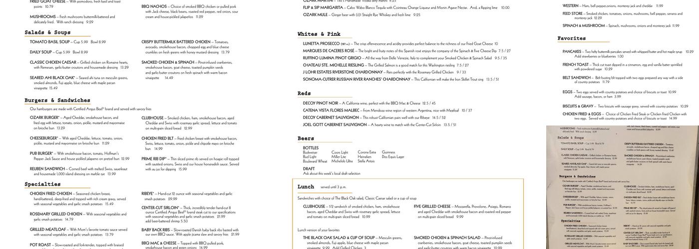 Black Oak Grill Menu