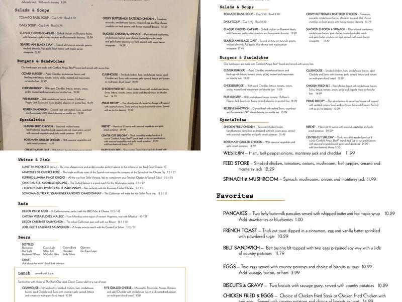 Black Oak Grill Menu