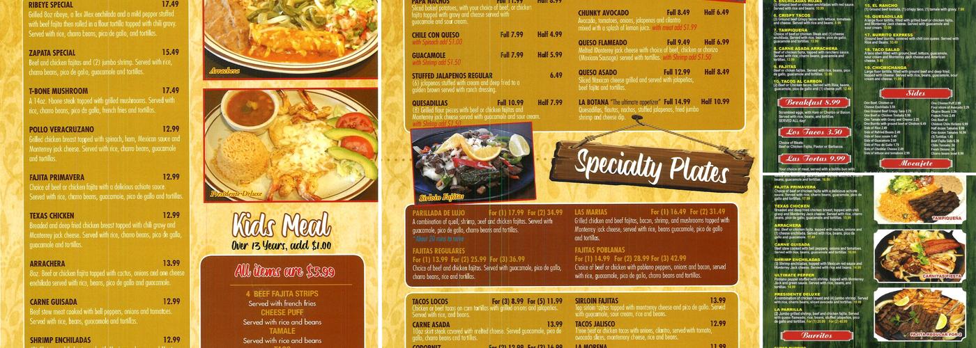 Los Ranchos Taqueria and Restaurant Menu