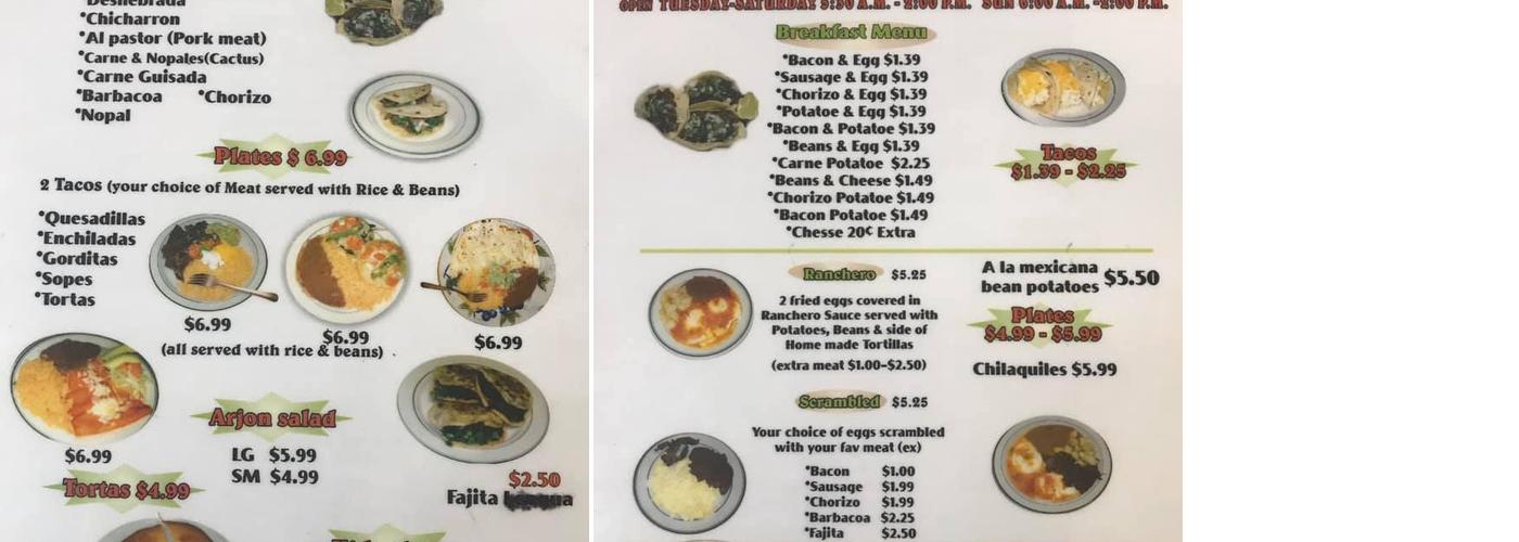 Arjon Tacos Menu