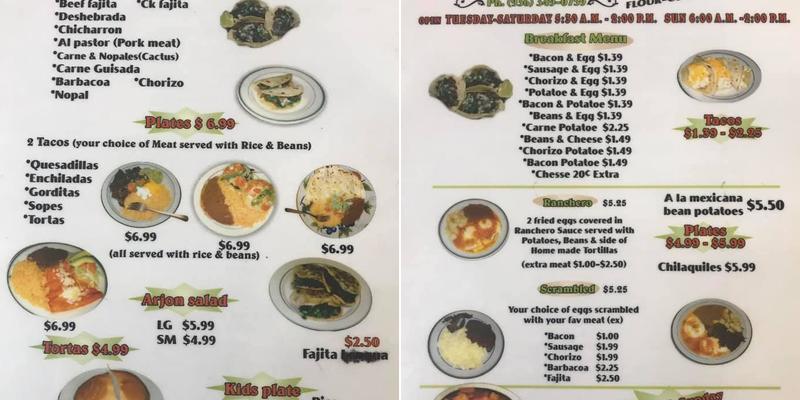 Arjon Tacos Menu