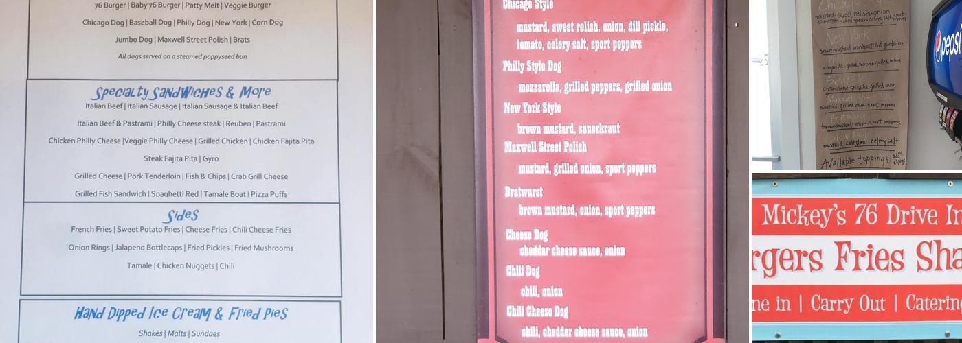 Mickey's 76 Drive In Menu