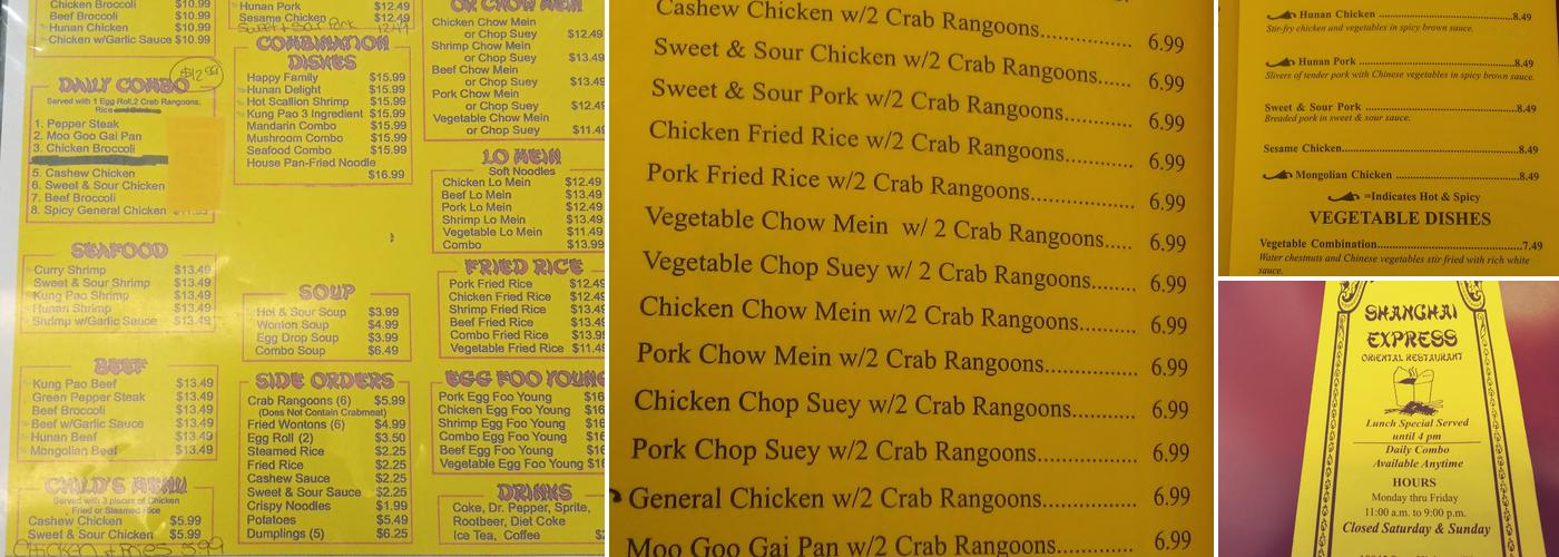 Shanghai Express Menu