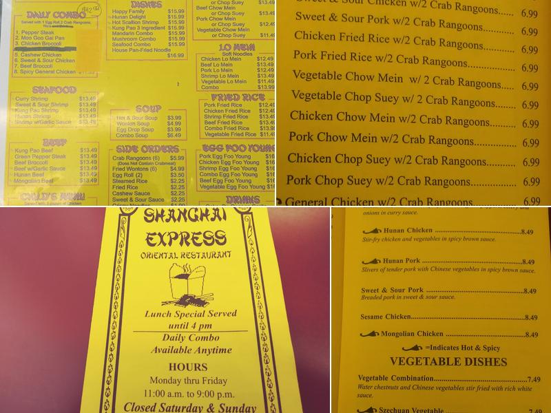 Shanghai Express Menu