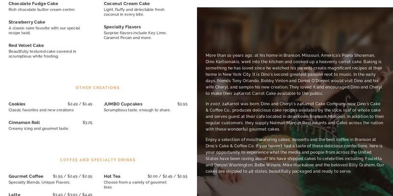 Dino's 24 Karrot Cakes Menu