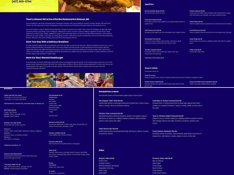 Jackie B. Goode's Uptown Cafe and Dinner Theater Menu