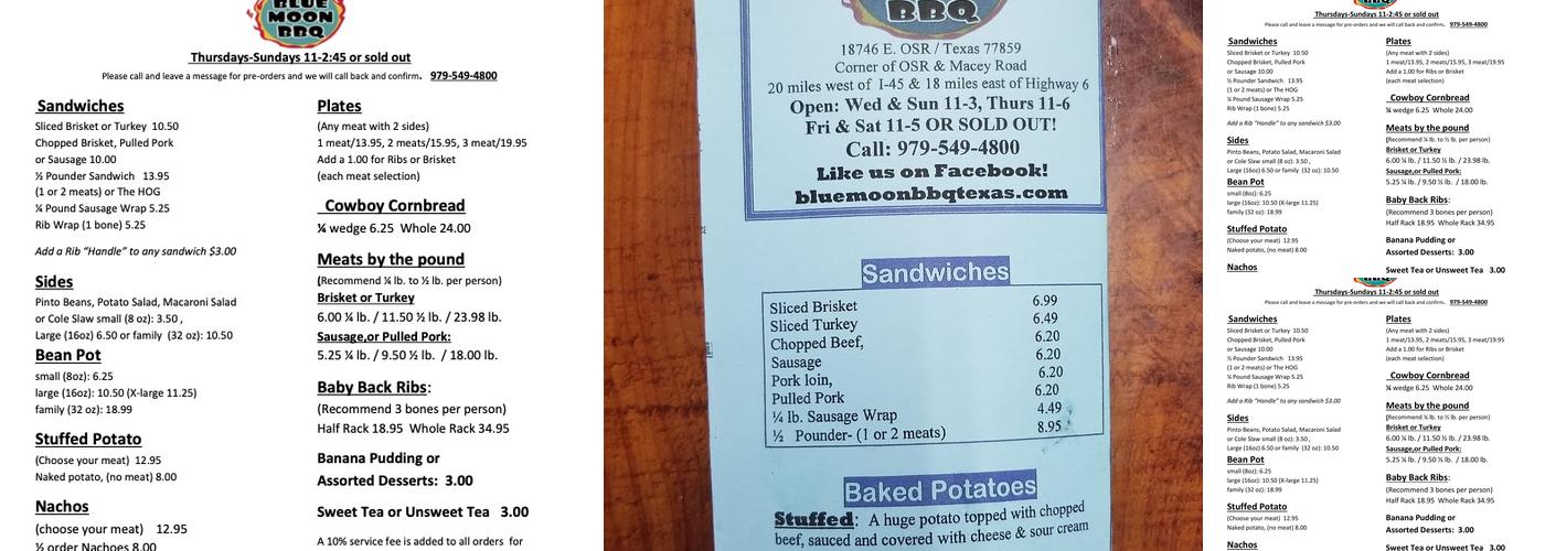 Blue Moon BBQ Menu