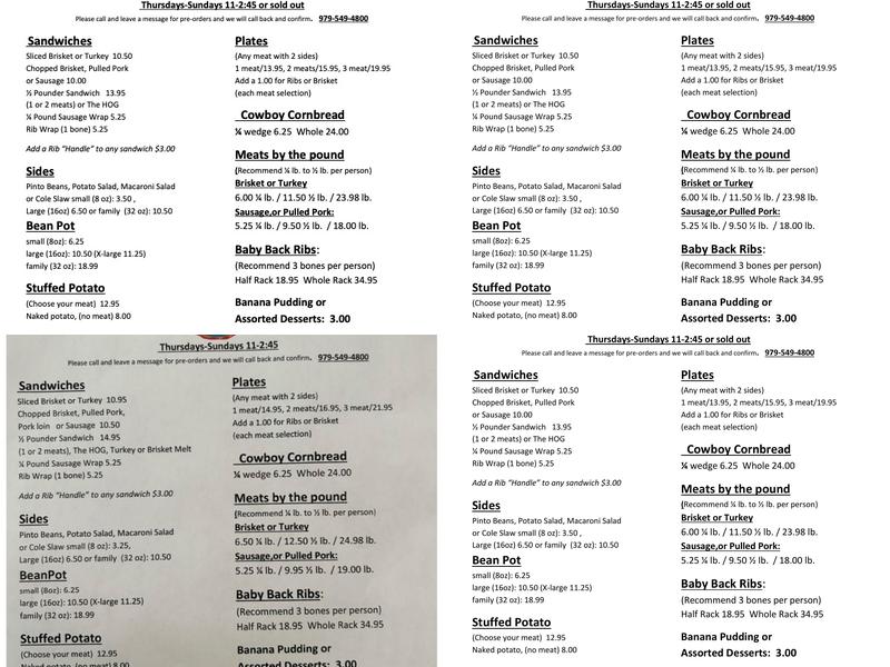 Blue Moon BBQ Menu