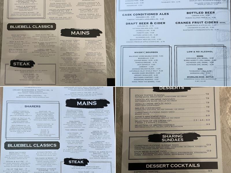 The Bluebell Inn Menu