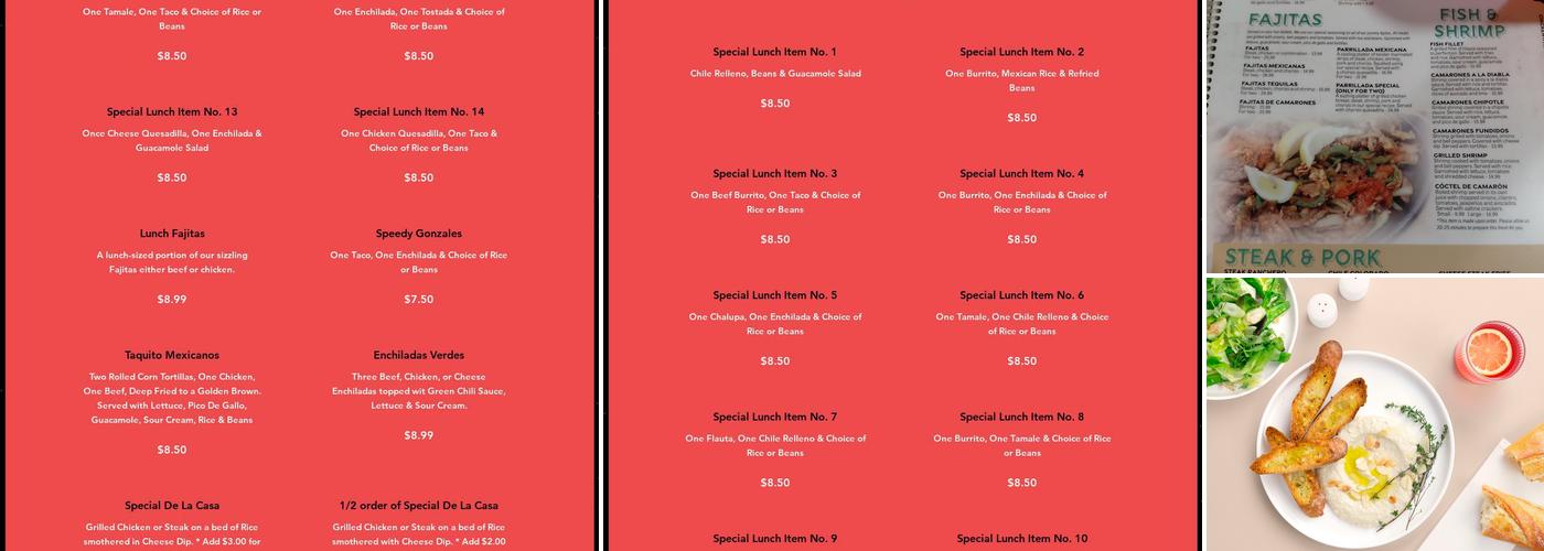 Tequila's 2 Menu