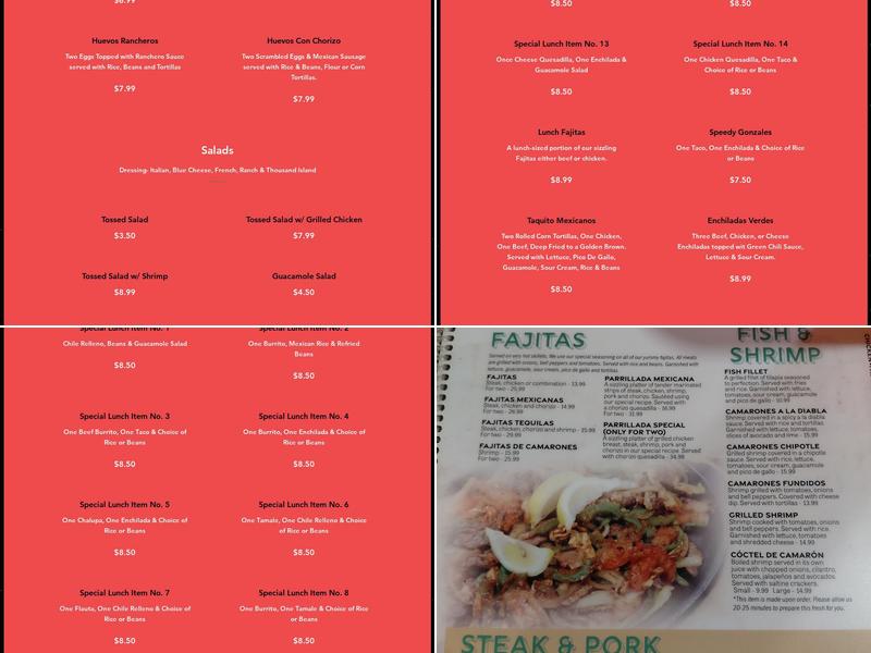 Tequila's 2 Menu