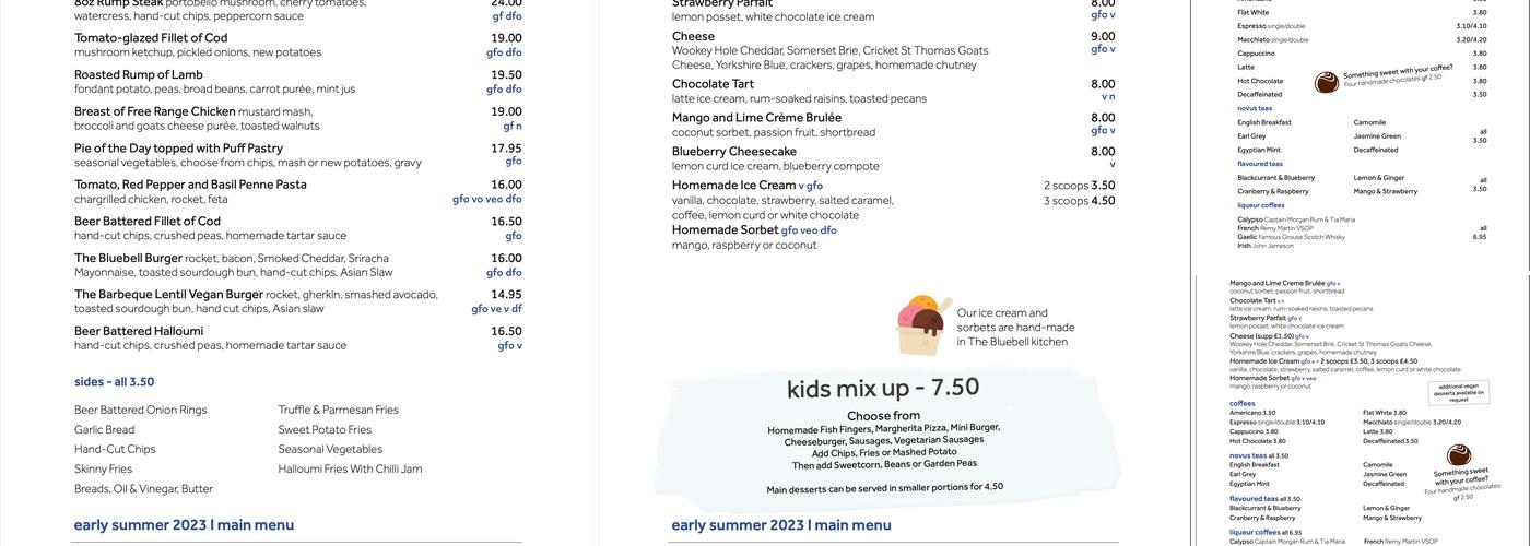 The Bluebell Menu