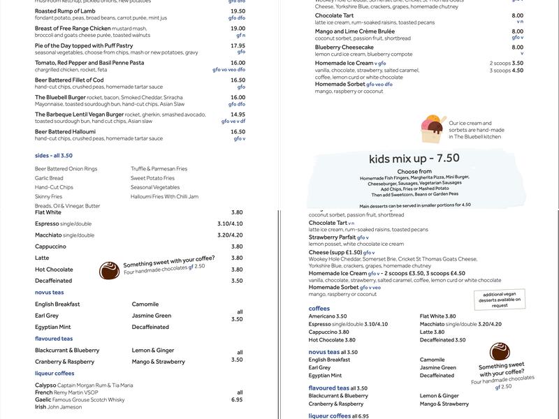 The Bluebell Menu