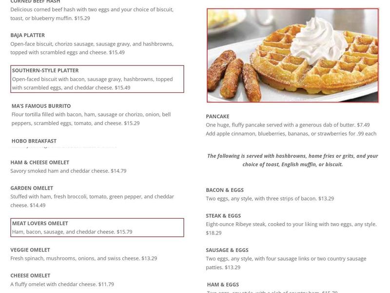Ma's Place Menu