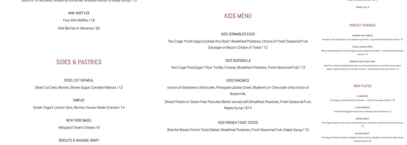 Level 2 Steakhouse Menu