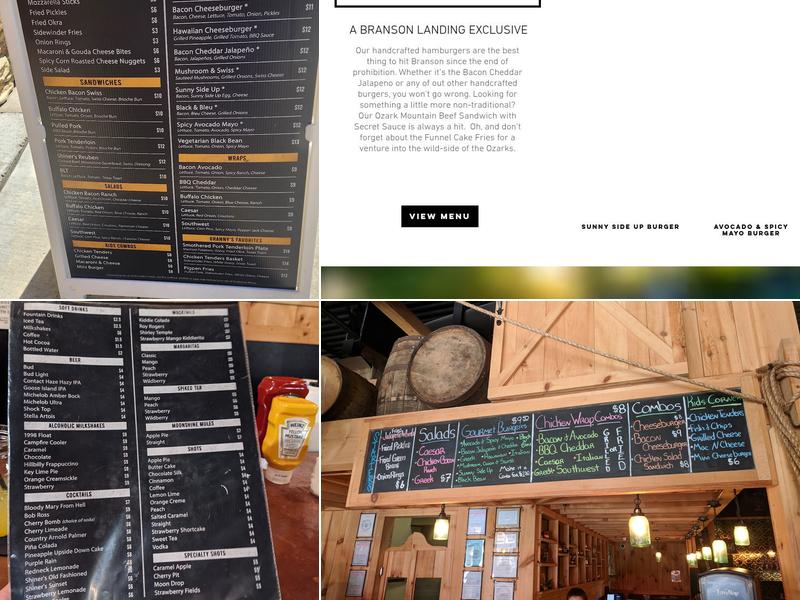 Smith Creek Moonshine Branson Landing Menu
